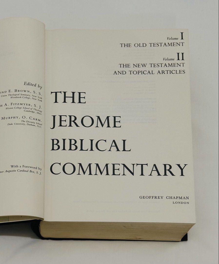 The Jerome Biblical Commentary Edited by Raymond E. Brown (Category: Religion Books) located in Rodriguez. Submitted by KuyaEl09 (Listing ID 1467590565, Image 3). Description: The Jerome Biblical Commentary Volume I The Old Testament Volume II The New Testament and Topical Articles Edited by Raymond E. Brown, S.S. Joseph A. Fitzmyer, S.J. Roland E. Murphy, O. Carm. copyright 1968, Geoffrey Chapman Hardcover with dustjacket Thick book Good Conditi