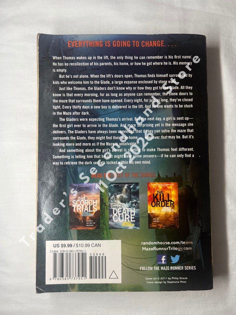 The Maze Runner by James Dashner Paperback (Category: Storybooks) located in Manila. Submitted by traders_2ndhand (Listing ID 1467565804, Image 2). Description: For sale Paperback books All original copies (not re-printed) Condition: Used - Readable condition Honest issues: Yellowing edges, slight wear on binding/spine • Prince of Thorns by Mark Lawrence - ₱350 • The Way of Shadows by Brent Weeks - ₱280 • The Aeronaut’s Windlass: The Cinder Spire