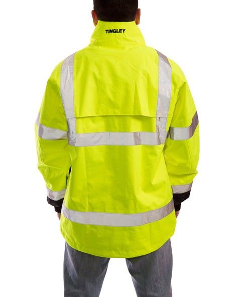 Tingley Icon High Visibility Safety Jacket (Category: Coats, Jackets and Outerwear) located in Marikina City. Submitted by rusellej (Listing ID 1467413869, Image 2). Description: - Brand: Tingley (Model: Icon) - Color: Neon Yellow and Black - High visibility with reflective striping on chest, back, and arms - Multiple functional front pockets - High collar with Tingley logo on the back - Built-in hood that packs away neatly into the collar - Adju