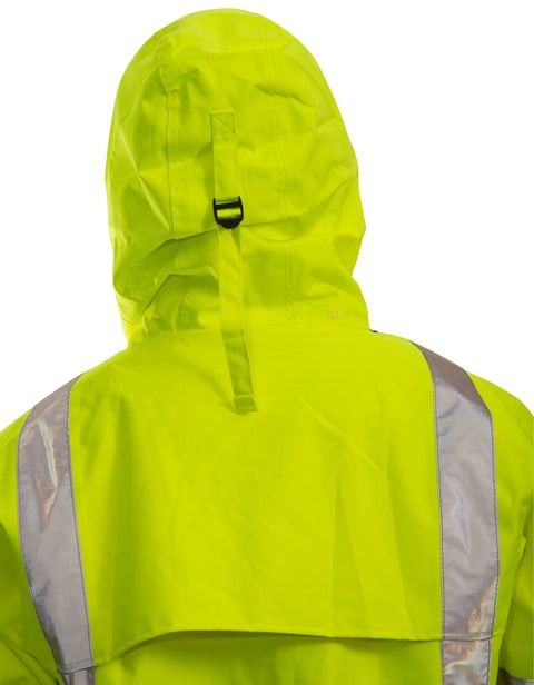 Tingley Icon High Visibility Safety Jacket (Category: Coats, Jackets and Outerwear) located in Marikina City. Submitted by rusellej (Listing ID 1467413869, Image 3). Description: - Brand: Tingley (Model: Icon) - Color: Neon Yellow and Black - High visibility with reflective striping on chest, back, and arms - Multiple functional front pockets - High collar with Tingley logo on the back - Built-in hood that packs away neatly into the collar - Adju