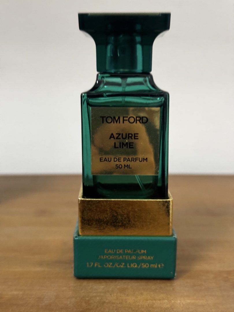 Tom Ford Azure Lime Eau De Parfum 50ml (Category: Fragrance & Deodorants) located in Pasig City. Submitted by archive.project (Listing ID 1467462822, Image 2). Description: - Brand: Tom Ford - Fragrance: Azure Lime Eau de Parfum - Size: 45/50ml (Full size) - Discontinued bottle - Condition: Practically untouched, like new - Packaging: Includes original green and gold presentation box - Design: Green glass bottle with gold label detailing - 100% a