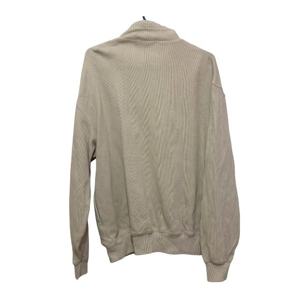 Top-Flite Cream Quarter Zip Sweatshirt (Category: Coats, Jackets and Outerwear) located in San Fernando. Submitted by lovingthings1 (Listing ID 1467473404, Image 3). Description: - Brand/Style: Top-Flite quarter-zip sweatshirt - Color: Cream - Material: 100% premium cotton - Design: All-over ribbed texture with a high collar and zipper closure - Details: Small embroidered script logo on the left chest - Fit: Ribbed cuffs and hem for a snug fit - 