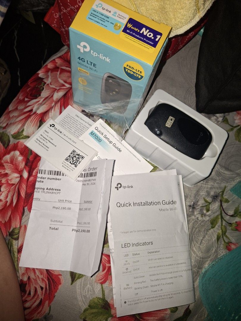 TP-Link M7000 4G LTE (OpenLine) (Category: Other Mobile & Gadget Accessories) located in Quezon City. Submitted by cee.gee26 (Listing ID 1467467119, Image 1). Description: Title: TP-Link M7000 4G LTE Mobile Wi-Fi (Openline / Complete Box & Receipt) Price: ₱1,550 (slightly negotiable) Condition: Lightly Used Key Features: Supports 4G LTE network Connects up to 10 devices simultaneously (smartphones, laptops, tablets) Built-in 2000 mAh rechargeable