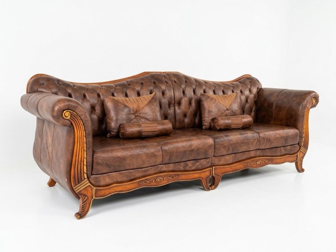Traditional tufted sofa (Category: Sofas) located in Bulacan. Submitted by duncayow (Listing ID 1467559525, Image 2). Description: new finds 🛋️ Traditional tufted Leather sofa From korea Classic Chesterfield /Baroque style Sofa Solid wood Base Delivery fee thru lalamove or Drop and go via victory liner MOP Gcash Maya Gotymebank PM FOR THE PRICE 📨.