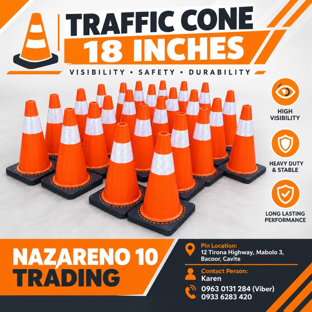 TRAFFIC CONE 18 INCHES WITH REFLECTOR (Category: Looking For) located in Bacoor. Submitted by kajezame.2021 (Listing ID 1467425161, Image 1). Description: TRAFFIC CONE 18 INCHES WITH REFLECTOR For More Details and Discount Contact Ms. Karen NAZARENO 10 TRADING 0963 0131 284 0933 6283 420 0956 7028 557 0933 8559 510 Landline: Look for Ms. Karen (046 ) 416 3920 Also available: • Traffic cone • Parking Block stopper • Hooded trash bin • Road Plastic