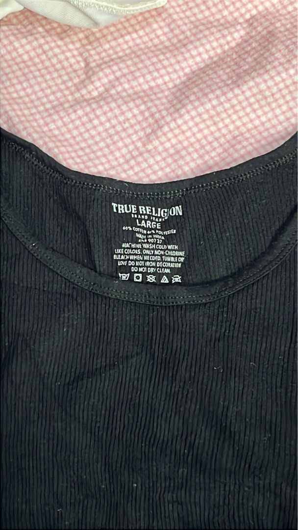 True Religion Tank Top (Category: Sleeveless) located in Dagupan City. Submitted by joyous.finds (Listing ID 1467394723, Image 3). Description: Large on tag 60% Cottont 40% Polyester Made in India RN# 90737.