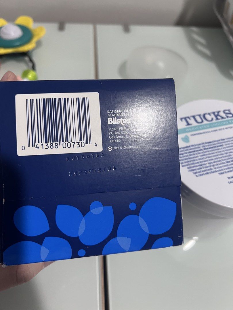 Tucks Medicated Cooling Pads 100 Count (Category: Medical Supplies & Tools) located in Manila. Submitted by offthelabelmnl (Listing ID 1467470977, Image 2). Description: Tucks Medicated Cooling Pads - Quantity: 100 pads per container (Original box included), approx 85 pads left - Used for postpartum recovery - Condition: Container seal is partially peeled open (as seen in pictures), only used up 10-15pads - Expiration Date: February 2028 - Loc: B