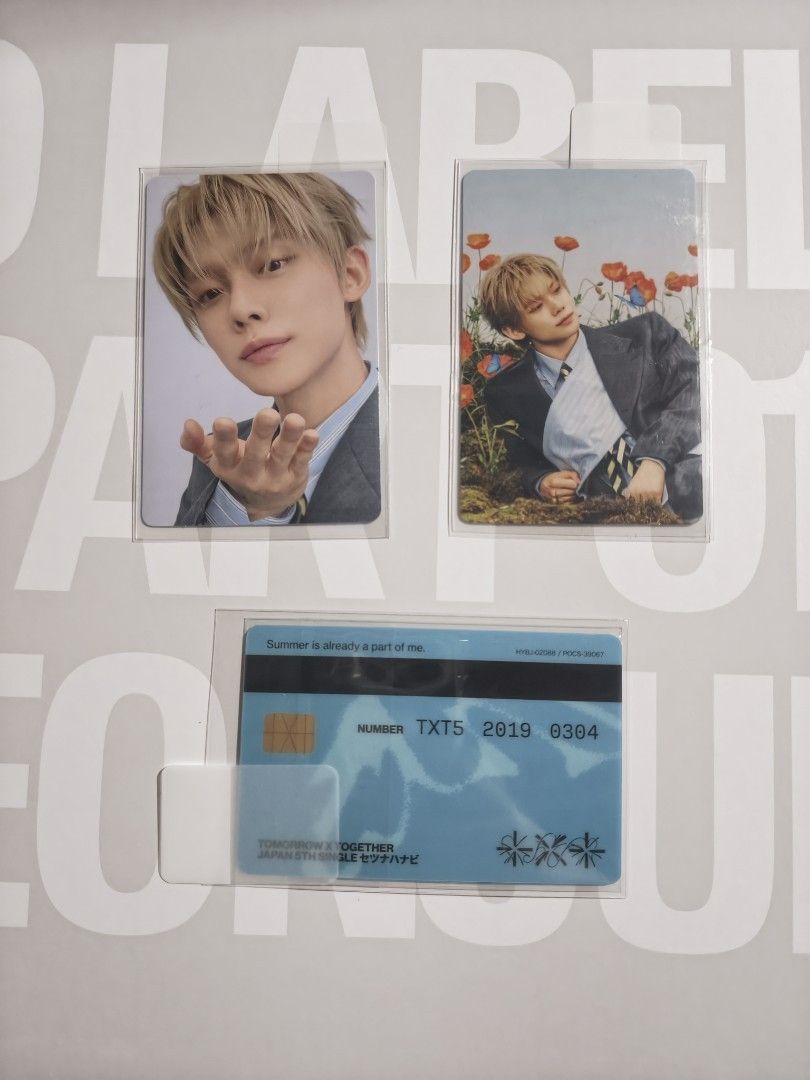 TXT Yeonjun Setsuna Hanabi PC set (Category: K-Wave Merchandise) located in Antipolo. Submitted by yawnzzznlover0922 (Listing ID 1467563941, Image 2). Description: - Official PCs - Kept in protective sleeves since opening - Clean condition with no scratches or bends 150 ea/400 for set slightly negotiable, pm me.