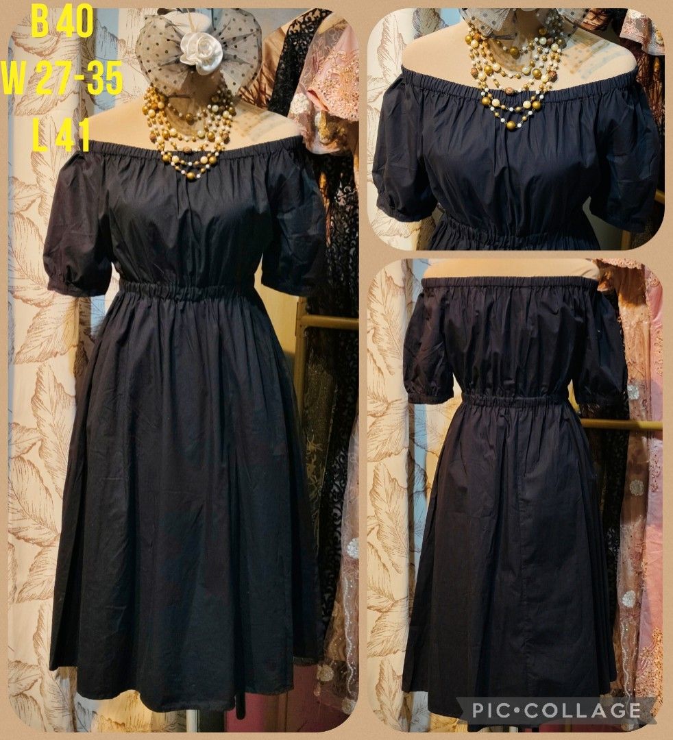 Ukay black off shoulder midi dress (Category: Dresses) located in Rizal. Submitted by villacorta14757 (Listing ID 1467442021, Image 1). Description: Ukay black Off-Shoulder midi dress B 40 W 27-35 L 41 Like new Garter Ang shoulder and waist Issue wash lng po.