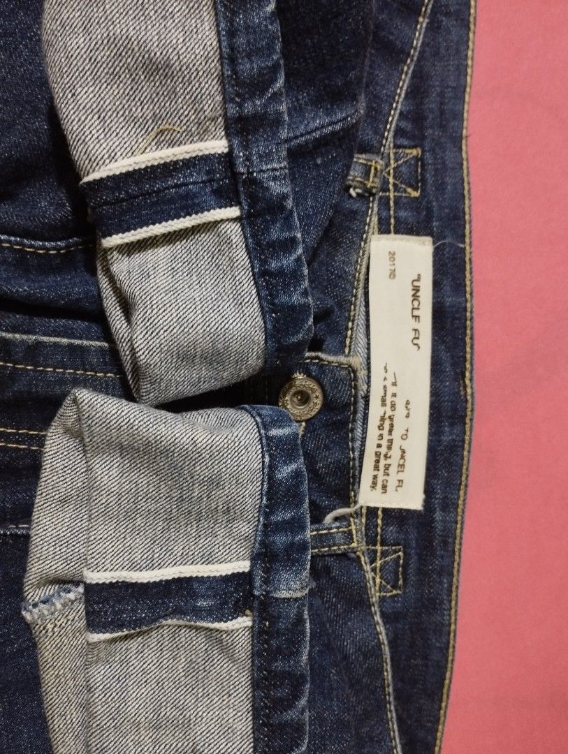 Uncle's Fu 32" Selvedge Jeans (Category: Jeans) located in San Fernando. Submitted by nerosales (Listing ID 1467471542, Image 2). Description: Uncle Fu Selvedge Jeans Buckle back waist 32 length 39 hem 6.5 inches 1,250 pesos only SM City Pampanga Shipping: J&T Payment: Gcash NO COD / NO COP.