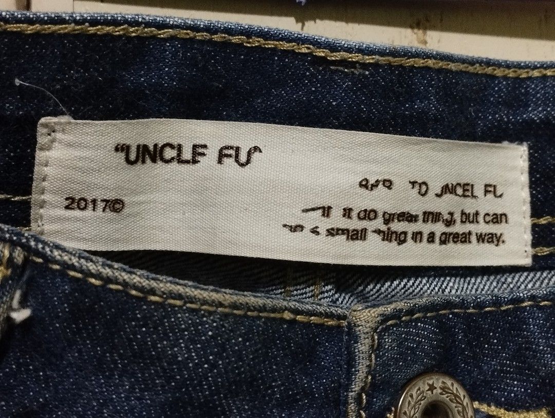 Uncle's Fu 32" Selvedge Jeans (Category: Jeans) located in San Fernando. Submitted by nerosales (Listing ID 1467471542, Image 3). Description: Uncle Fu Selvedge Jeans Buckle back waist 32 length 39 hem 6.5 inches 1,250 pesos only SM City Pampanga Shipping: J&T Payment: Gcash NO COD / NO COP.