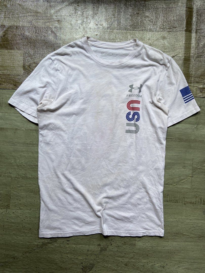 Under Armour USA freedom Tee (Category: Tshirts & Polo Shirts ) located in Panabo. Submitted by thrifty.red (Listing ID 1467403349, Image 2). Description: width:19.5 length:28 Need wash yellow stain.