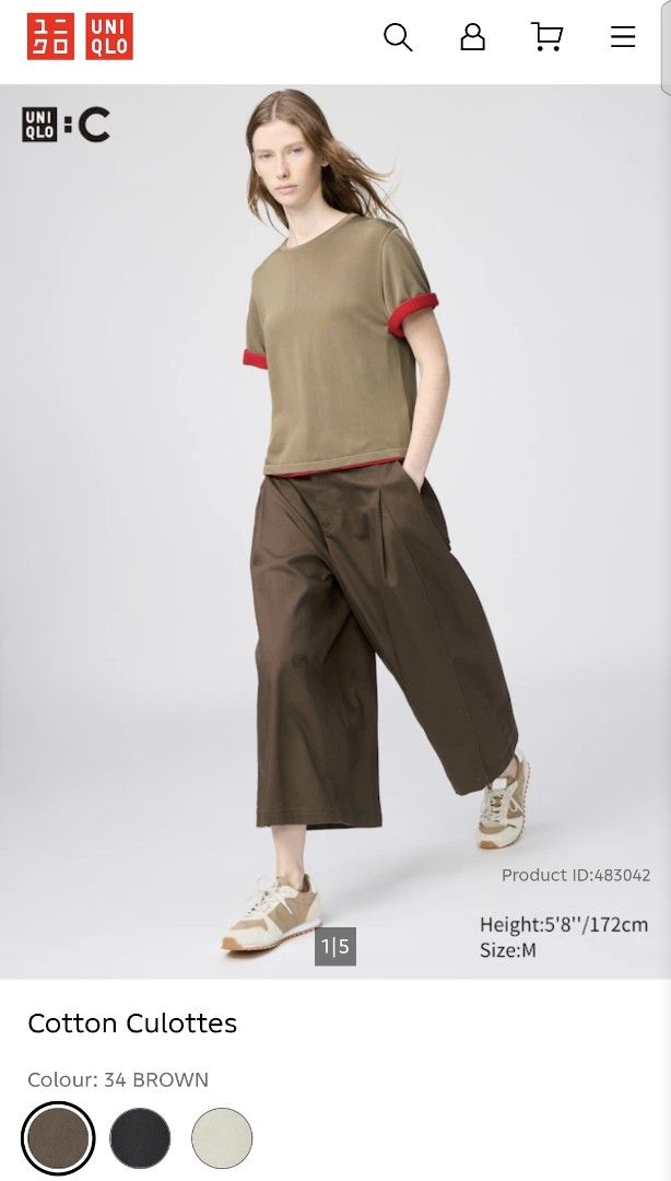 📍Uniqlo Cotton Culottes (Category: Other Bottoms) located in Antipolo. Submitted by simplehans (Listing ID 1467386417, Image 1). Description: ‎📍Uniqlo Cotton Culottes ‎Size Large (Dark Brown) ‎Waist- 30 to 32 ‎Length- 33 ‎Leg Open- 16 ‎Excellent Condition As New ‎DIRECT MESSAGE IF INTERESTED.