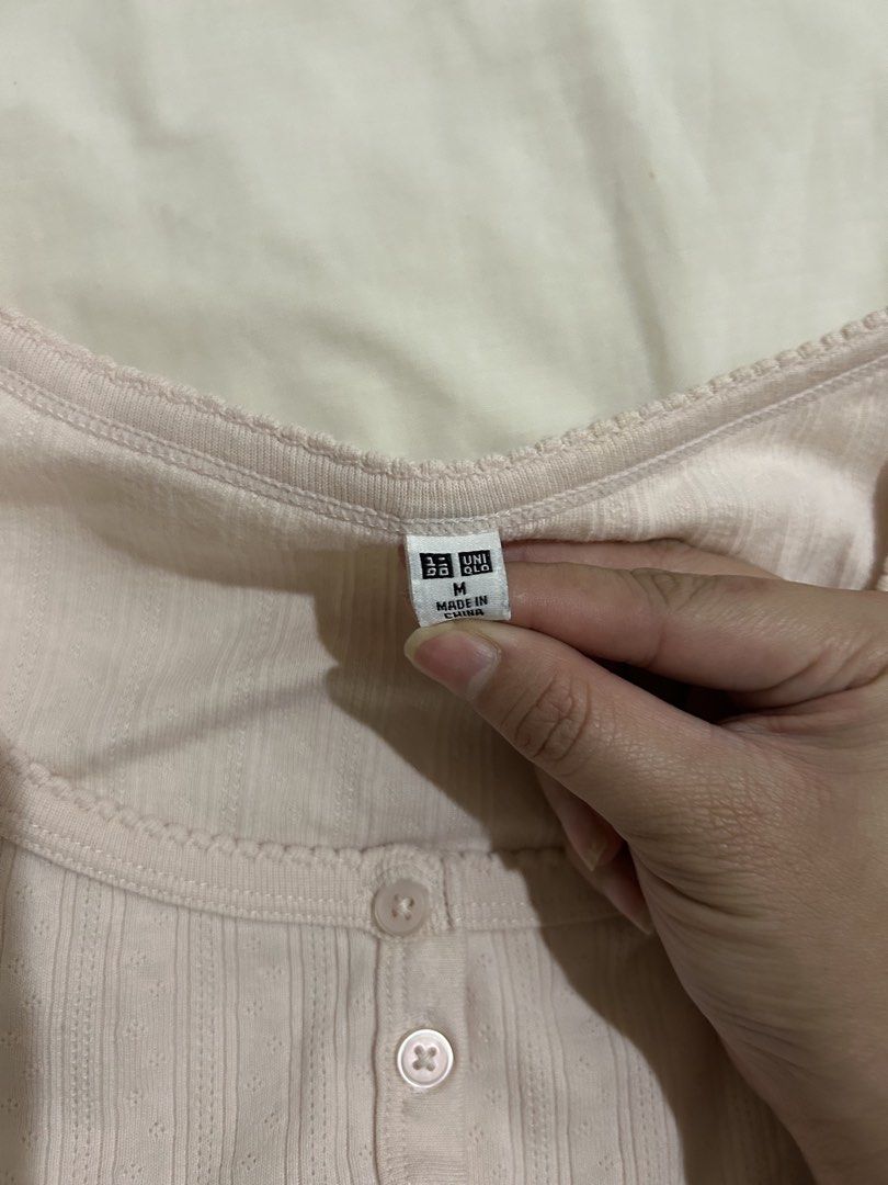 Uniqlo Ribbed Button-Front Crop Top Light Pink Size M (Category: Shirts) located in Cavite. Submitted by lj.collection (Listing ID 1467411671, Image 2). Description: ✦ Best fits s-m ✦ Got this in Uniqlo for 599 ✦ worn twice but no flaws ✦ MOP: Gcash, Maya, Maribank, BDO ✦ MOD: J&T, Lalamove, Grab, Angkas.