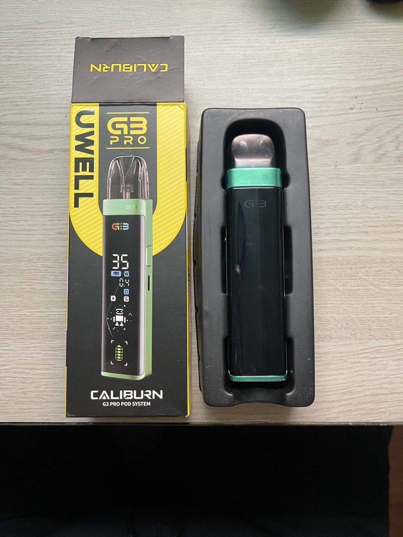 Uwell Caliburn G3 Pro Pod System (Category: Other Gadgets) located in Manila. Submitted by zealcat_a679c6 (Listing ID 1467594047, Image 1). Description: - Lightly used Uwell Caliburn G3 Pro pod system - Stylish Green and Black colorway - Comes in original retail box - Complete setup, ready to use right out of the box RFS: Quitting.