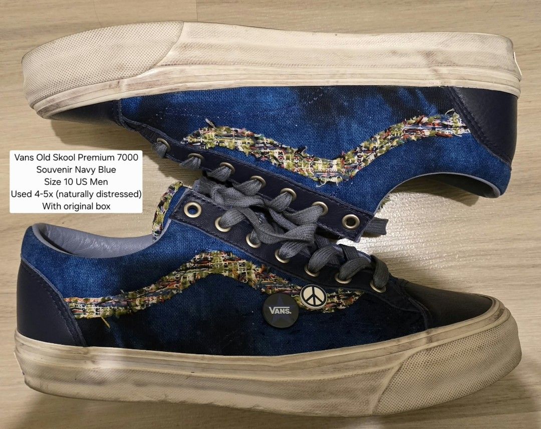 Vans Old Skool Premium Souvenir (Category: Sneakers) located in Mandaluyong City. Submitted by iamkornik (Listing ID 1467429041, Image 1). Description: Vans Old Skool Premium Souvenir Navy Blue 10 US Men Worn 4-5 times - Condition: Naturally distressed uppers with normal dirt on white midsoles from light wear - Inclusion: Comes with original box .