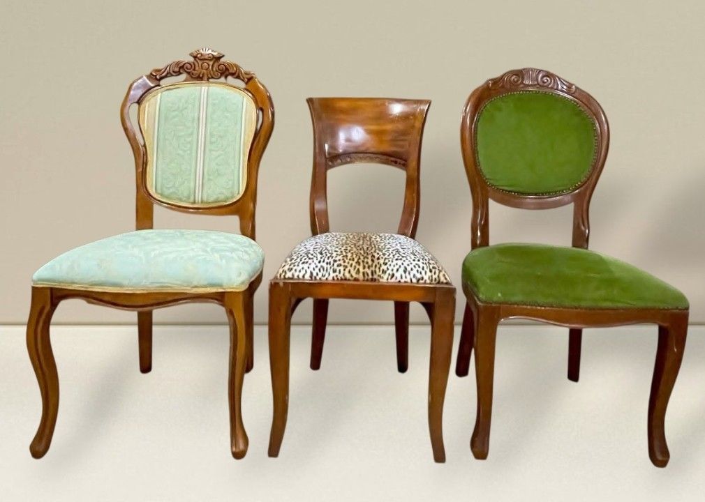 Vintage Accent Chairs (Category: Chairs) located in Quezon City. Submitted by dannikkishoppe2 (Listing ID 1467480374, Image 1). Description: Vintage Accent Chairs‼️₱3800 each‼️ ✔️ Sturdy and Durable Wooden Construction ✔️ Comfy Fabric Cushion with Padded Seat ✔️ Perfect for your living room, bedroom, office, or accent corner ✔️ Classic vintage style that adds charm and elegance to your space! 🧡 Please manage your expectations as there might be m