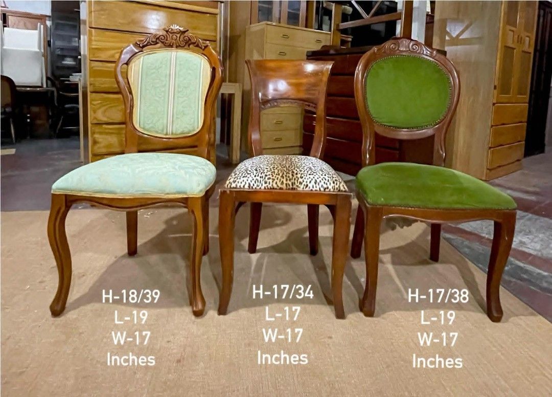 Vintage Accent Chairs (Category: Chairs) located in Quezon City. Submitted by dannikkishoppe2 (Listing ID 1467480374, Image 2). Description: Vintage Accent Chairs‼️₱3800 each‼️ ✔️ Sturdy and Durable Wooden Construction ✔️ Comfy Fabric Cushion with Padded Seat ✔️ Perfect for your living room, bedroom, office, or accent corner ✔️ Classic vintage style that adds charm and elegance to your space! 🧡 Please manage your expectations as there might be m