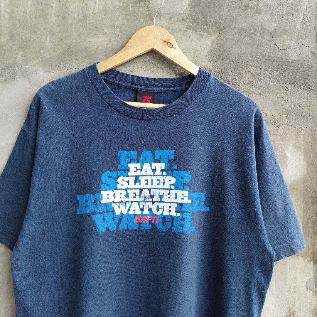 Vintage ESPN Navy Shirt (Category: Tshirts & Polo Shirts ) located in Tayabas. Submitted by streetdept.ph (Listing ID 1467448461, Image 2). Description: Vintage ESPN Navy Shirt Measurements (inches): Width: 21 Length: 29.5 Size: Large Good condition Flaw: fade, cracks, bleach stain & pinhole.