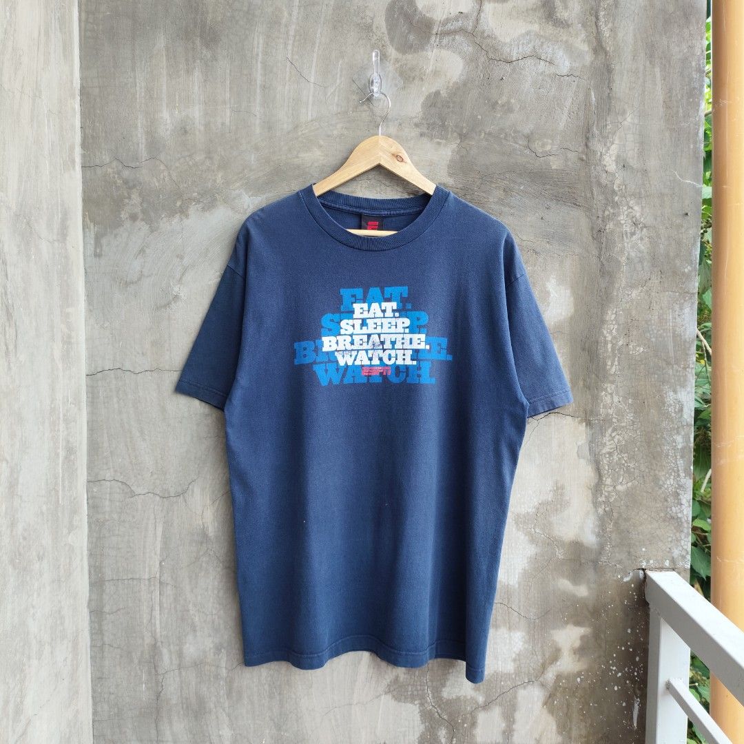 Vintage ESPN Navy Shirt (Category: Tshirts & Polo Shirts ) located in Tayabas. Submitted by streetdept.ph (Listing ID 1467448461, Image 1). Description: Vintage ESPN Navy Shirt Measurements (inches): Width: 21 Length: 29.5 Size: Large Good condition Flaw: fade, cracks, bleach stain & pinhole.