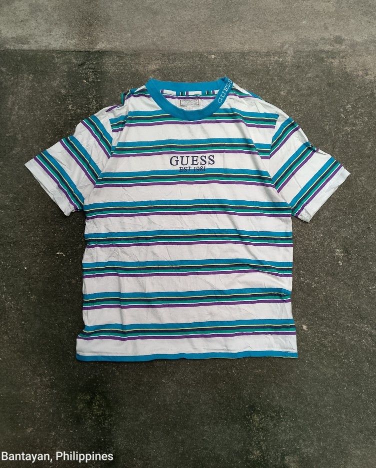 Vintage guess stripe shirt (Category: Tshirts & Polo Shirts ) located in Bantayan. Submitted by rare.palautog (Listing ID 1467402605, Image 1). Description: Vintage guess stripe shirt Medium W 21.5-22 L 28 Excellent condition No flaws, need wash DM sa interested 📩 Cebu location 📌.