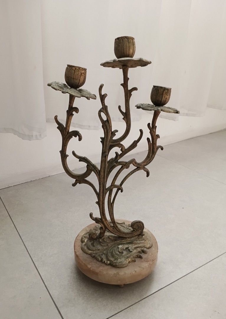 Vintage Ornate Candelabra (Category: Vintage Collectibles) located in Quezon City. Submitted by pile.of.stuff (Listing ID 1467368175, Image 1). Description: Vintage Ornate Brass Candelabra Dimensions: 15" height X 6" base Marble base.