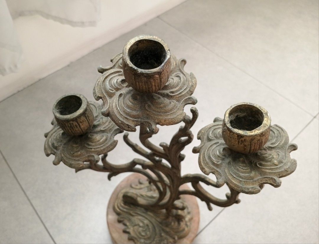 Vintage Ornate Candelabra (Category: Vintage Collectibles) located in Quezon City. Submitted by pile.of.stuff (Listing ID 1467368175, Image 2). Description: Vintage Ornate Brass Candelabra Dimensions: 15" height X 6" base Marble base.