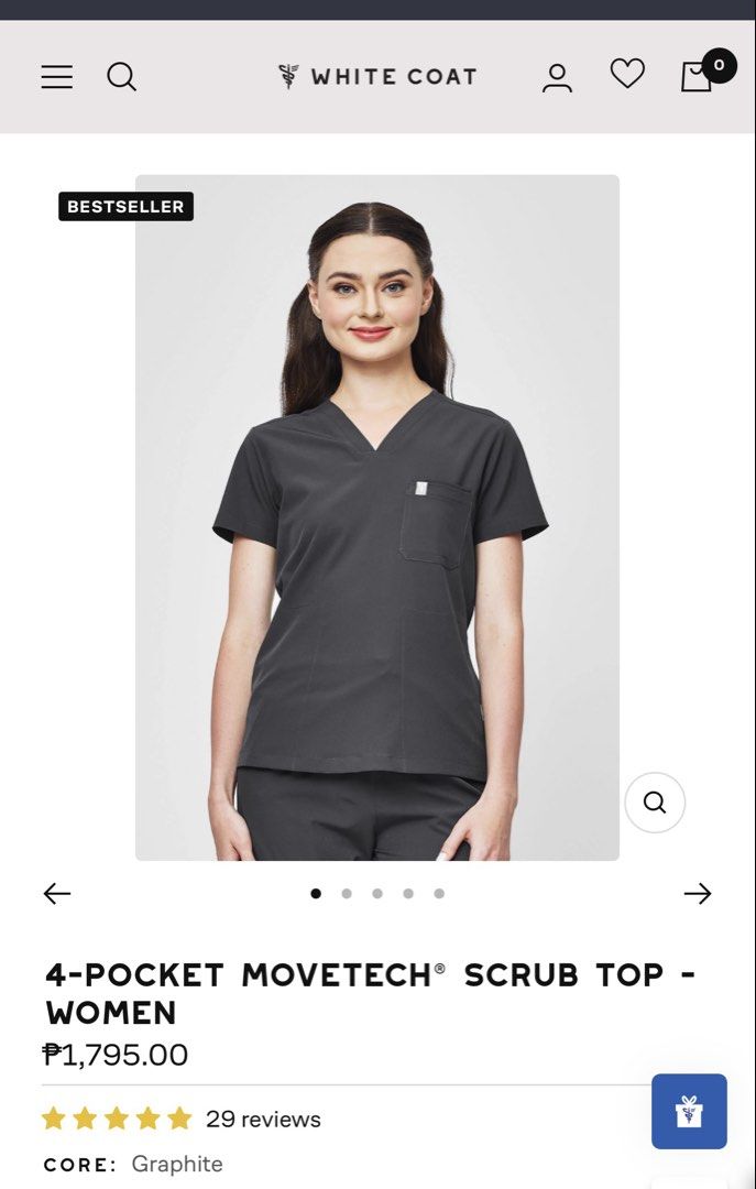 White Coat 4-Pocket Movetech Scrub Top Graphite (Category: Activewear) located in Muntinlupa City. Submitted by annepreloveditems (Listing ID 1467486306, Image 1). Description: 4-Pocket MoveTech® Scrub Top - Women Graphite Size M Retail price: 1795 Used only thrice, good as new Selling for php 1500 with free shipping already Msg me for pics!.