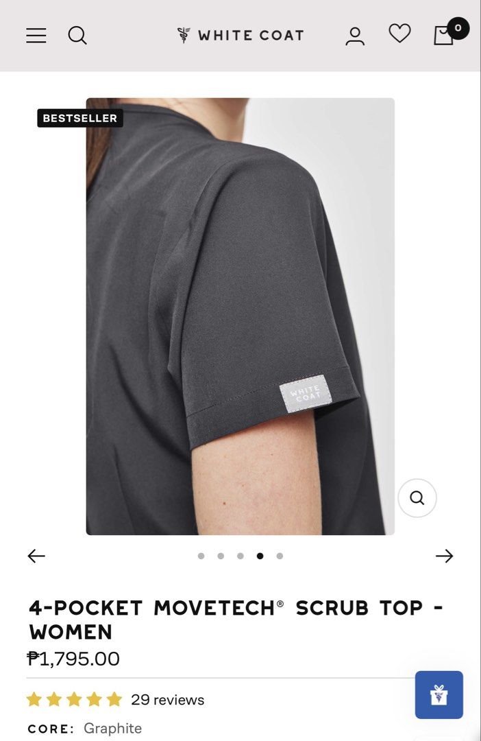 White Coat 4-Pocket Movetech Scrub Top Graphite (Category: Activewear) located in Muntinlupa City. Submitted by annepreloveditems (Listing ID 1467486306, Image 2). Description: 4-Pocket MoveTech® Scrub Top - Women Graphite Size M Retail price: 1795 Used only thrice, good as new Selling for php 1500 with free shipping already Msg me for pics!.