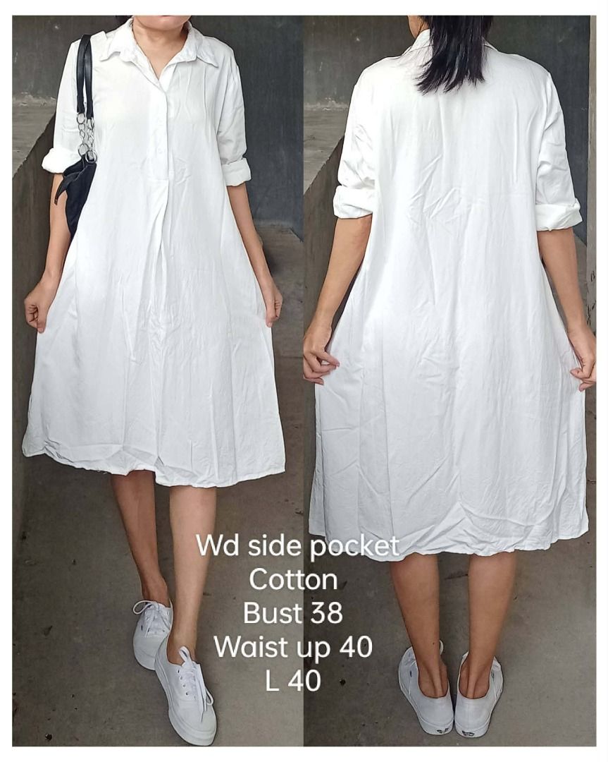 White cotton slip dress (Category: Dresses) located in Davao. Submitted by irisrazona16792 (Listing ID 1467411147, Image 1). Description: Wd side pocket Cotton Bust 38 Waist up 40 L 40 mall quality.