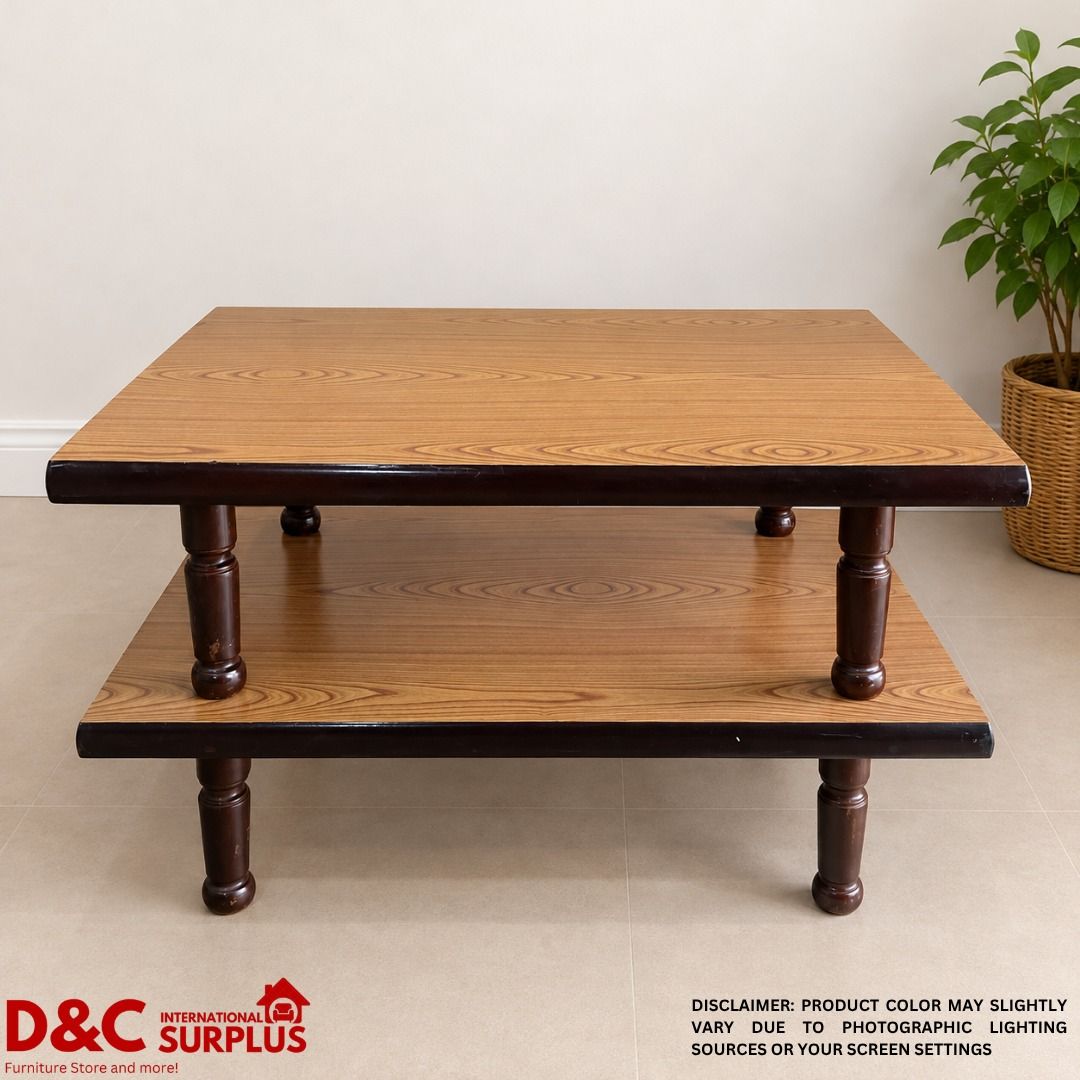 WOODEN COFFEE TABLE (Category: Tables & Sets) located in Caloocan City. Submitted by dcintsurplus (Listing ID 1467428263, Image 3). Description: WOODEN COFFEE TABLE P990 📏 DIMENSIONS: • Length: 105 cm • Width: 75 cm • Height: 32.5 cm 📋 Product Details: • Classic wood-grain design • Sturdy wooden legs • Perfect for your living room or lounge area • 2 TABLES AVAILABLE! ⚠️ Please note: This is a surplus/pre-owned item. Expect signs of previous use