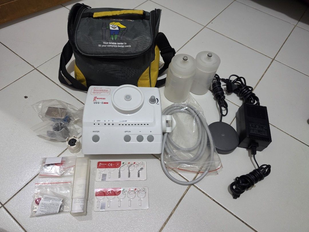 Woodpecker ultrasonic scaler (Category: Medical Supplies & Tools) located in Paranaque City. Submitted by kimgyucart (Listing ID 1467363025, Image 1). Description: Woodpecker ultrasonic scaler Complete parts, with free bag only used for DPH what you see is what you get issue: water knob does not move (nastuck nung pinacheck sa woodpecker) but still works well, can send videos upon request Bought for P13,000 Selling for P9,000 nego RFS: wont be us