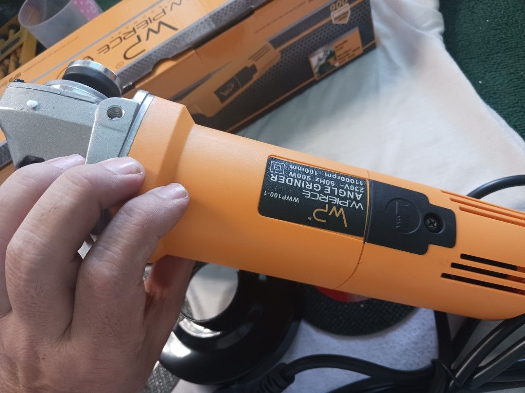 w.pierce 900W 4" Angle Grinder WWP100-1 (Category: Everything Else Others) located in Cebu City. Submitted by joecristinesayson (Listing ID 1467485388, Image 3). Description: - Brand: W.Pierce - Type: 4-inch angle grinder - Power: 900 Watts, 230V - Speed: 11000 RPM - Condition: Brand new, never used, all parts still wrapped in original retail box - Inclusions: Protective guard, side handle, wrench, manual, and 2 free Oasis abrasive cutting wheels