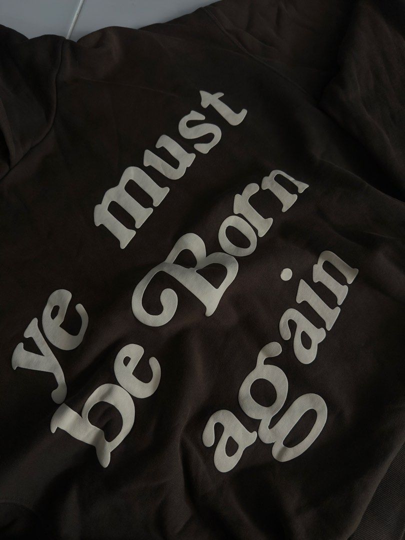 Ye Must Be Born Again (kanye west) (Category: Coats, Jackets and Outerwear) located in Mabalacat. Submitted by justnnval (Listing ID 1467384478, Image 2). Description: Ye Must Be Born Again' Heavyweight Hoodie Color: Brown Size: 26W 28L Material: Heavyweight cotton fleece Condition: 9/10.