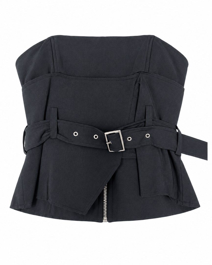 ZARA Navy Blue Strapless Belted Corset Top (Category: Sleeveless) located in Cebu City. Submitted by declutteringloved (Listing ID 1467573842, Image 1). Description: - Used only a few times - No flaws!.