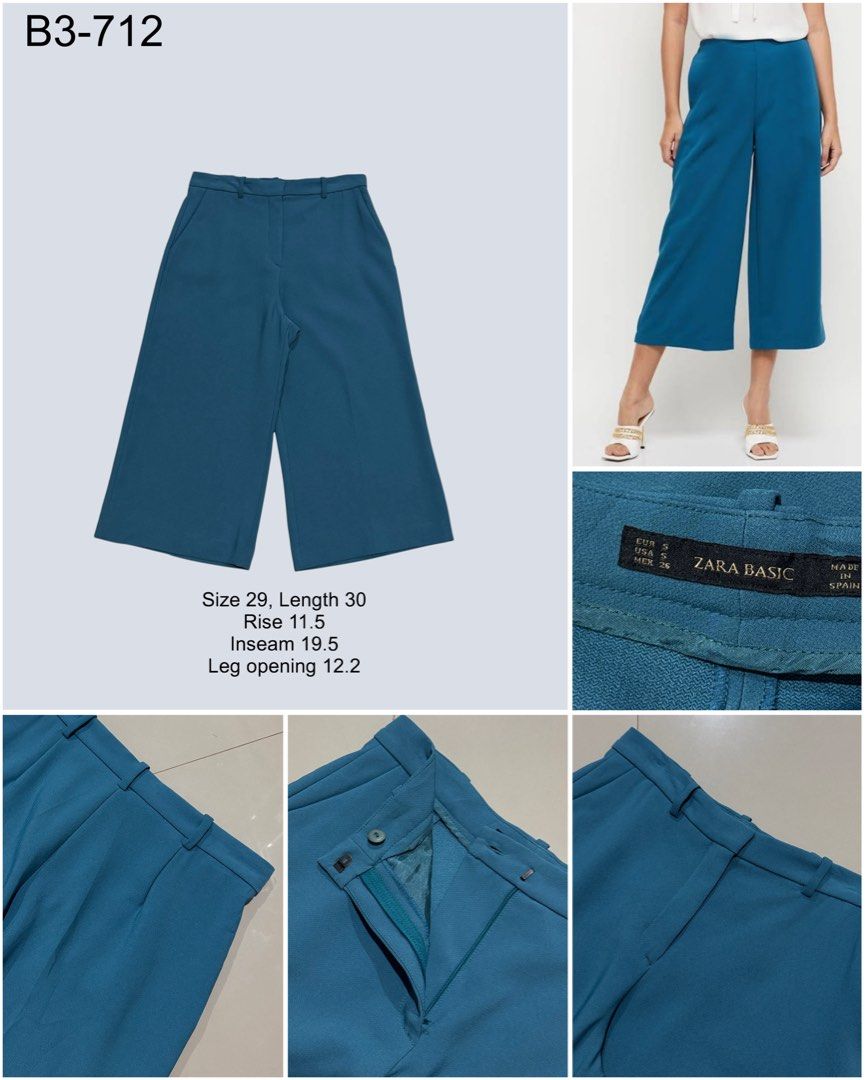 Zara Square Pants (Category: Other Bottoms) located in Digos. Submitted by appareall (Listing ID 1467548698, Image 2). Description: B3-712 Approximate measurements (taken flat in inches) On tag size Waist: 29 Length: 30 Rise: 11.5 Inseam: 19.5 Leg opening: 12.2 .