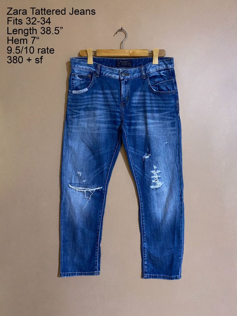 Zara Tattered Jeans (Category: Jeans) located in Cadiz. Submitted by thespotcdz (Listing ID 1467403828, Image 1). Description: Fits 32-34 Length 38.5" Hem 7" 9.5/10 rate.