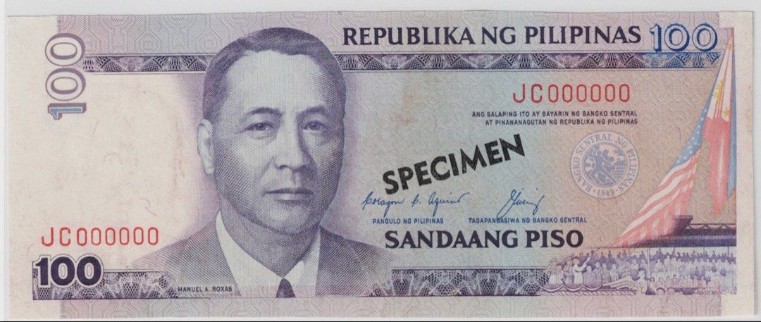 100p NDS Specimen - Cory/Cuisia - Red Serial Number: JC000000 (Category: Currency) located in Makati City. Submitted by rpm0704 (Listing ID 1467696604, Image 1). Description: .