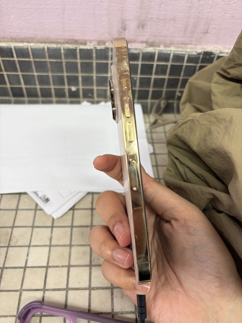 13 pro 256gb (Category: iPhone 13 Series) located in Putrajaya. Submitted by aishz (Listing ID 1467665708, Image 2). Description: - Model: iPhone 13 Pro - Storage: 256GB - Color: Gold - Condition: Used, no box, well-maintained with clean camera module and shiny steel sides - Functionality: Fully tested, charges normally Battery needs to be changed .
