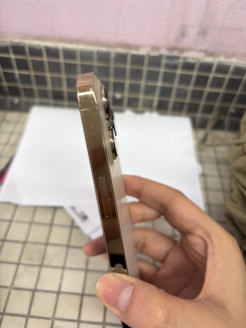 13 pro 256gb (Category: iPhone 13 Series) located in Putrajaya. Submitted by aishz (Listing ID 1467665708, Image 3). Description: - Model: iPhone 13 Pro - Storage: 256GB - Color: Gold - Condition: Used, no box, well-maintained with clean camera module and shiny steel sides - Functionality: Fully tested, charges normally Battery needs to be changed .