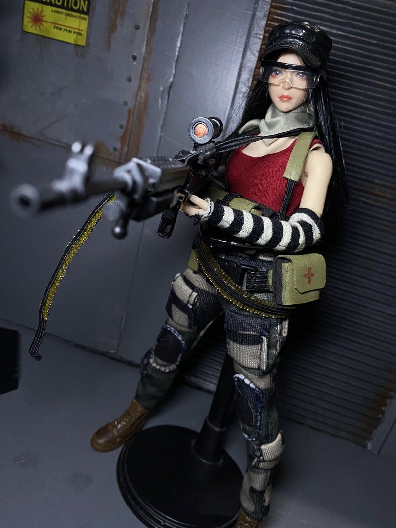 1/6 scale custom female soldiers (Category: Figurines & Statues) located in Quezon City. Submitted by dormammucinder (Listing ID 1467735207, Image 3). Description: NOT HOT TOYS(brand) 2200 each 3500 for 2 - saika kawakita/ super duck head - three q body - handmade gear/harness/belt ammo - glasses and cap QC area gcash .