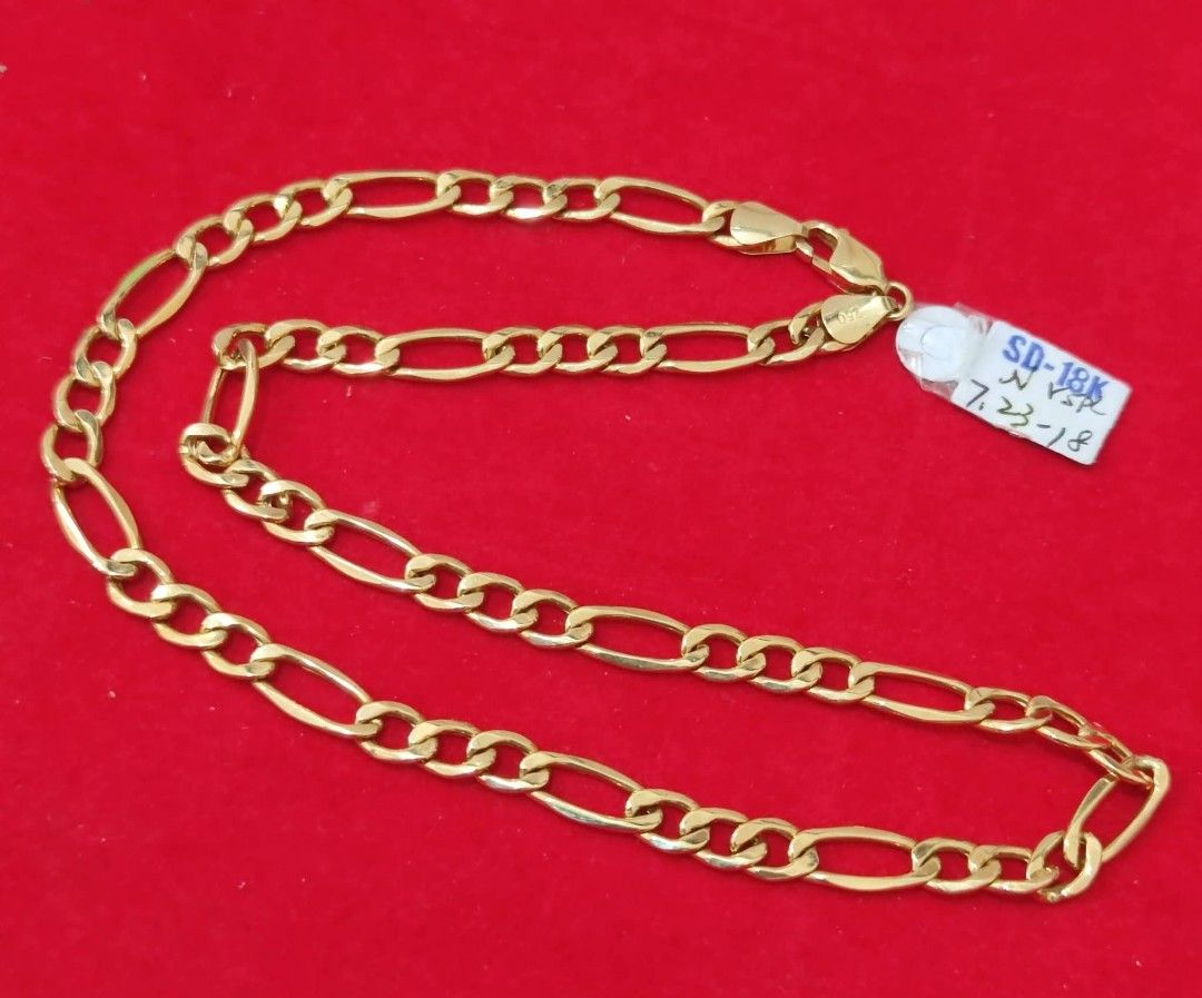 18k Saudi gold Figaro necklaces (Category: Necklaces) located in Manila. Submitted by bhelgoldseller2ndaccount (Listing ID 1467685566, Image 1). Description: New!!✨New!!✨New!! Authentic 18k Saudi Golds 💯pawnable/naisasanla 💯with high appraisal rate 💯good investment 💯Direct supplier price 👉OPEN for resellers 🌺please take time to evaluate their actual sizes and grams 👉Best panggift for all occasions ✅ Sold per grams not per piece Kya lowest 