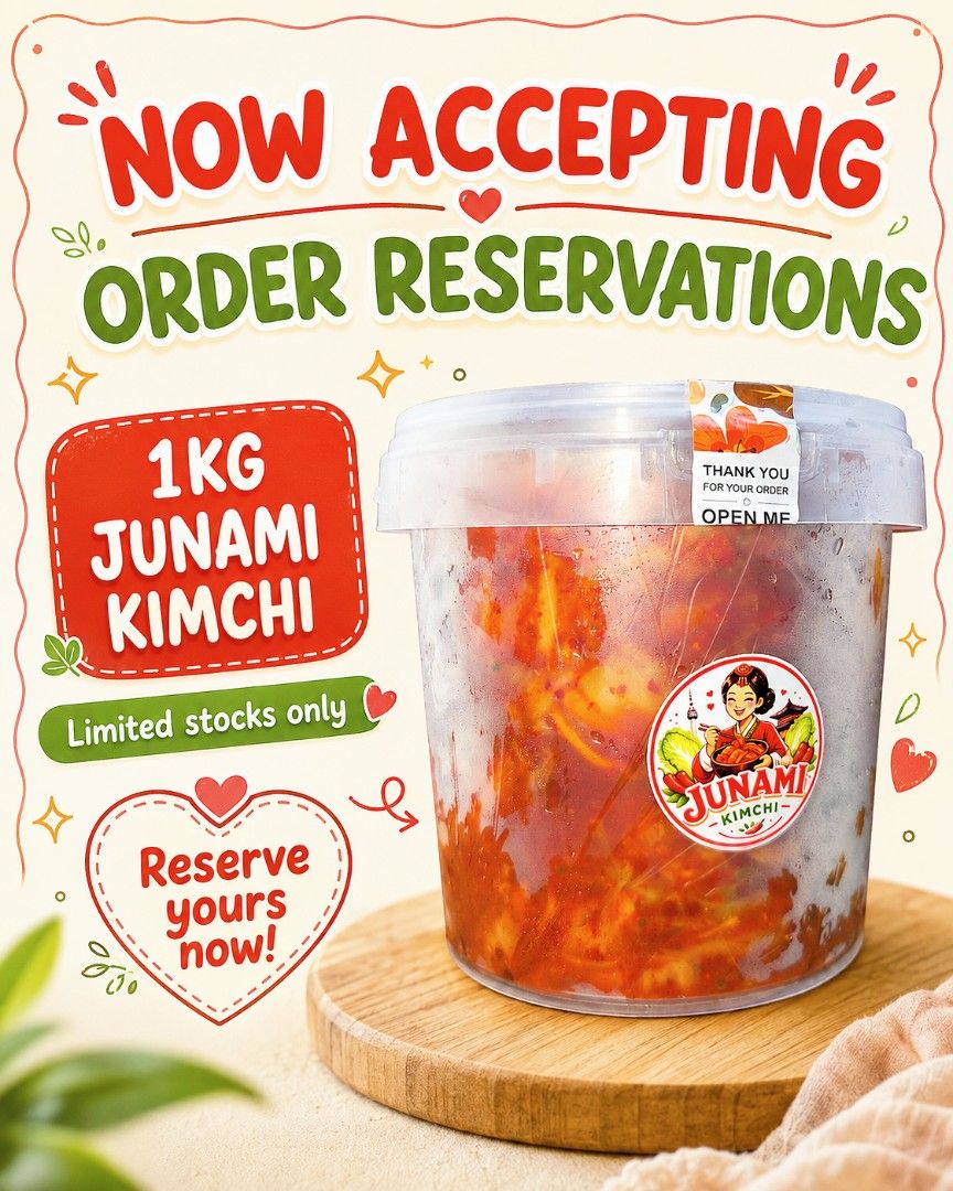 1kg Junami Kimchi Order Reservations (Category: Chilled & Frozen Food) located in Makati City. Submitted by fabmarketph (Listing ID 1467733715, Image 1). Description: - Product: Junami Kimchi - Size: 1kg tub - Availability: Freshly made batches, limited slots left - Perfect as a spicy side dish for your everyday meals - Mode: Open for order reservations, secure yours today!.