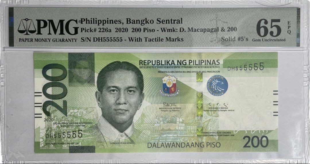 200p - PMG 65 EPQ - Serial Number: DH555555 (Category: Currency) located in Makati City. Submitted by rpm0704 (Listing ID 1467735536, Image 1). Description: .