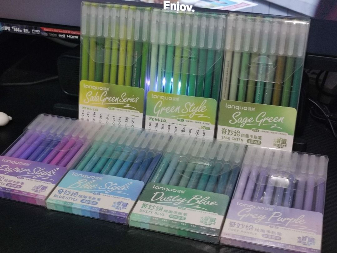 234 Languo Gel Pens (Category: Stationery & School Supplies) located in Quezon City. Submitted by zierico (Listing ID 1467745416, Image 3). Description: Take all! Used 4x. Mas prefer ang acryclic markers and will buy a bigger set. Most pens are working + Freebies of pen kuromi stacks para mas maganda flow ng pens. - Authentic Lanquo multi-color pen sets in various popular series: Colour of Skin, Maillard, Morandi, Highlight, Chinese Red, Soda Gre