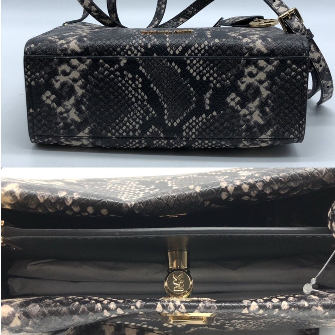 267009946 MICHAEL KORS BAG PYTHON PRNT LEATHER BAG (Category: Luxury Bags & Wallets) located in Taguig. Submitted by ecoring.ph (Listing ID 1467623553, Image 3). Description: ◆CONDITION: AB ◆DESCRIPTIONS: (Other defects/info:) OUTER: The topline and rubber lining of the bag have minimal dirt and press marks, and show signs of use. HARDWARE: The hardware of the bag has minor scratches, and shows signs of use. ◆SIZE: ⁎WIDTH: 26cm. (approximately on