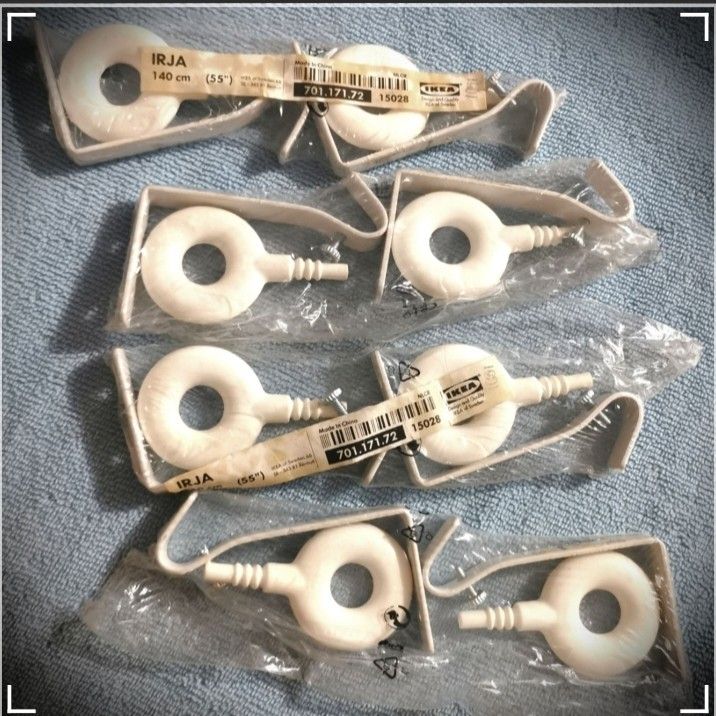 4 Sets IKEA Irja Curtain Rod Brackets & Finials (White) (Category: Curtains & Blinds) located in Antipolo. Submitted by rielapreloved (Listing ID 1467608982, Image 1). Description: Selling 4 complete bracket & finial sets for the IKEA Irja curtain rod system in white. As spare replacement parts or for extending your curtain setup. ​✨ Key Details: ​Brand/Model: IKEA Irja ​Color: White ​Material: Durable Steel & Polypropylene ​Quantity Included: 4 