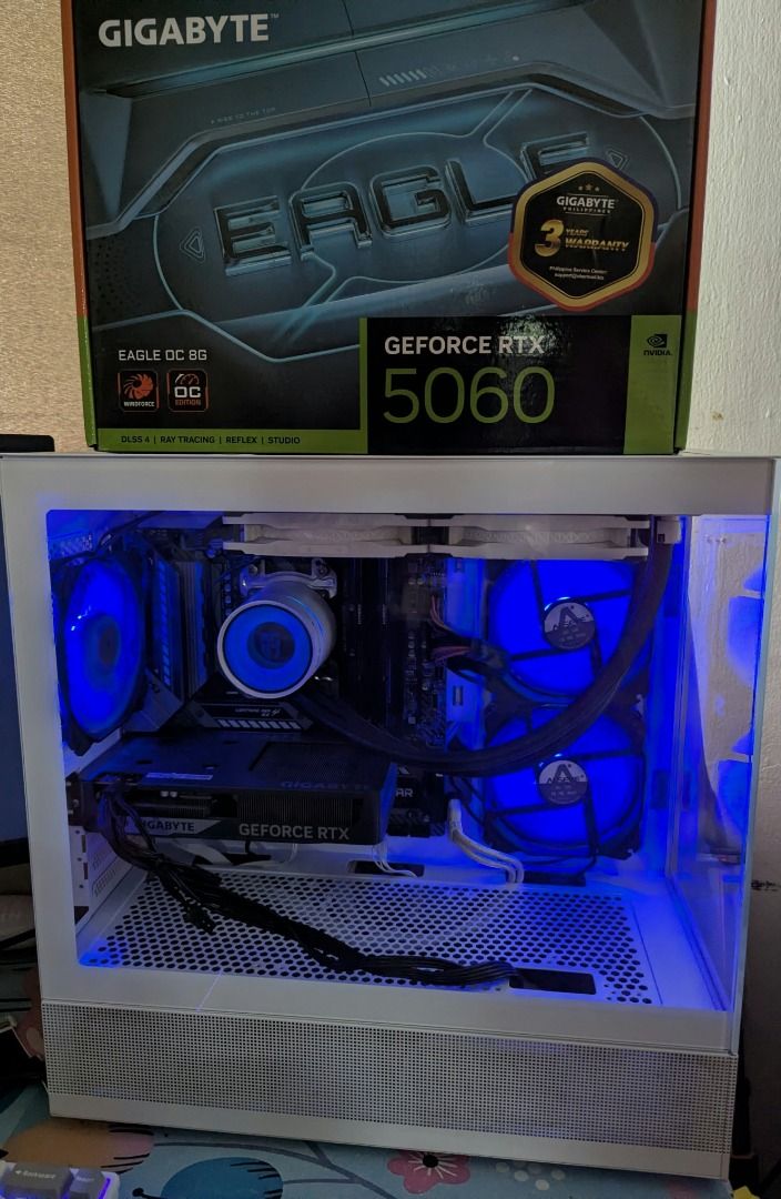 5700X + 5060 (Category: Desktops) located in Rizal. Submitted by mltech (Listing ID 1467647428, Image 3). Description: MLTECH “COOKIES ’N CREAM V2” PC BUILD MAIN BUILD • CPU: AMD Ryzen 7 5700X • Motherboard: MSI MAG Mortar B550M • GPU: Gigabyte RTX 5060 Eagle OC 8GB • RAM: Kingston HyperX Fury 16GB (2×8GB) DDR4 3200MHz • Storage: 240GB SSD + 1TB HDD Bundle • PSU: Seasonic S12II 520W 80+ Bronze • Case & Cooling: White Acer V920 mATX Case + DeepCoo