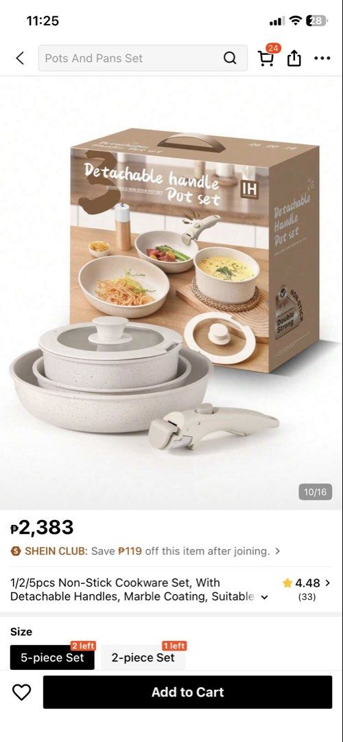 5-Piece Non-Stick Cookware Set with Detachable Handle (Category: Cookware & Accessories) located in Manila. Submitted by iamkittylover- (Listing ID 1467631913, Image 1). Description: - Brand new, unopened in original box - Elegant beige marble coating - Non-stick surface for easy cooking and cleaning - Space-saving stackable design - Includes pots, pans, glass lids, and a convenient detachable handle - Compatible with both induction and gas stove