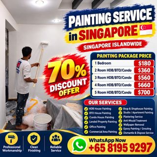 Professional Painting Service In Singapore 🇸🇬 HDB/BTO/CONDO/LANDED house Painting/ 2/3/4/5 Room Flat Painting, Commerical Area Painting, Epoxy Painting/ Grouting/ Wallpaper Remove- Installation/ Disposal Service/ Plastering Service  Collection item 1